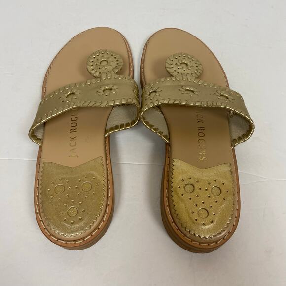 Jack Rogers Leather Thong Gold Metallic Sandals Shoes Size 8.5 - Picture 7 of 11